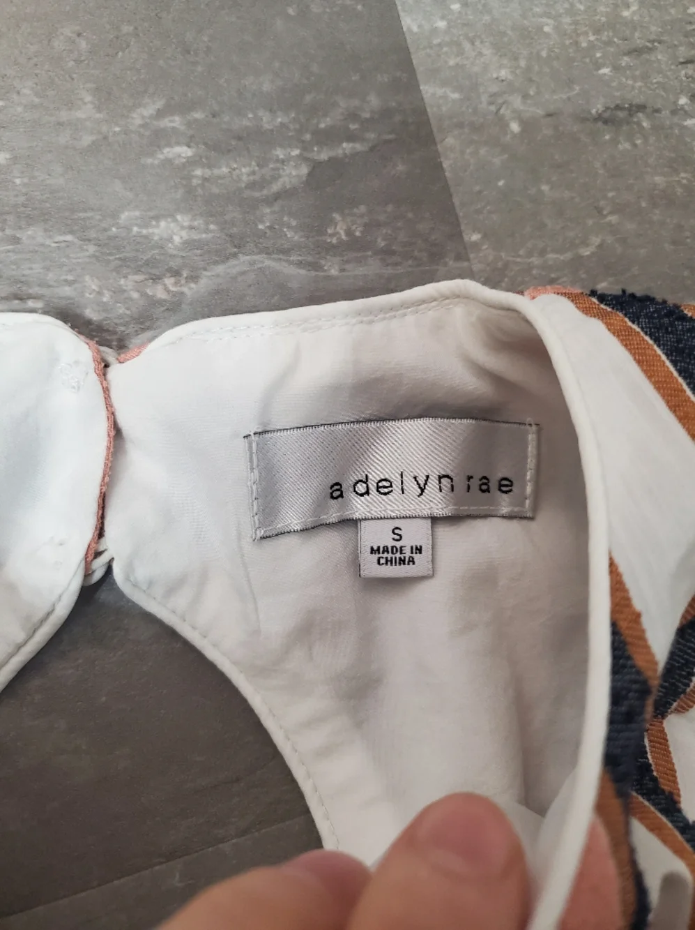 Adelyn Rae Striped Ruffle Open-Back Tie-Front Crop Top in Pink, Navy & White. S. - Picture 4 of 9